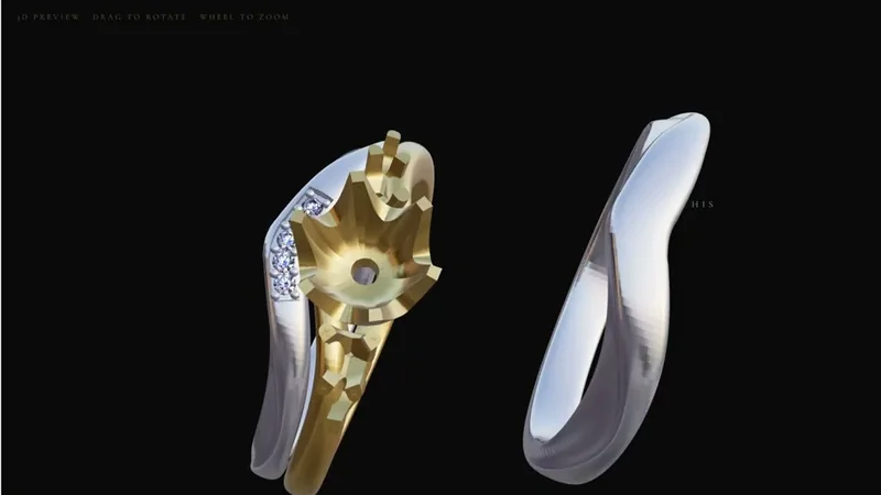 digitaljewelry™ 公式 結婚指輪ペアメーカーで、婚約指輪に重ねる結婚指輪を3Dでデザインしている画面